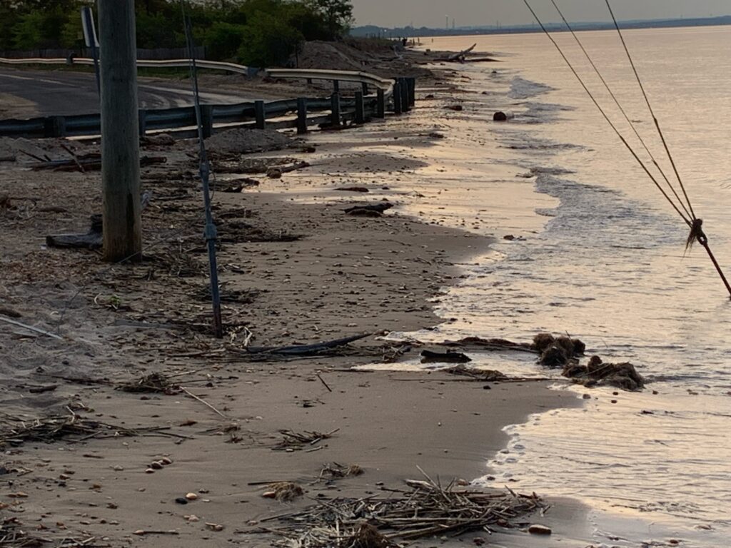 a muddy beach with a fence (MyCoast AI)