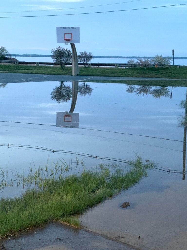 a flooded basketball court (MyCoast AI)