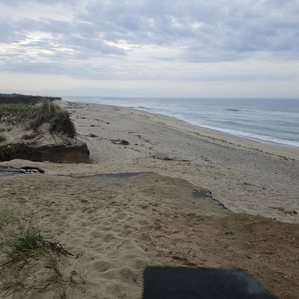 a sandy beach with rocks and water (MyCoast AI)