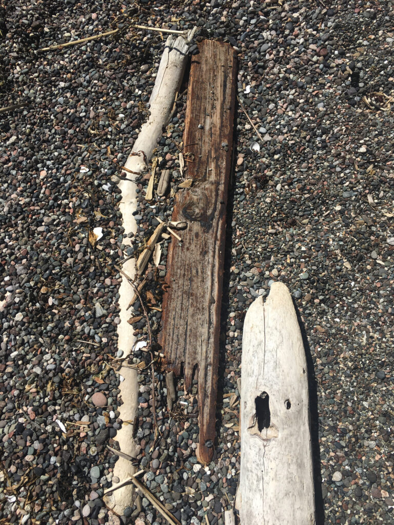 a group of wooden poles in a gravel area (MyCoast AI)
