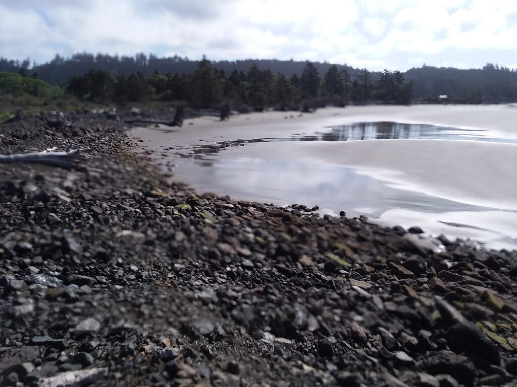 a rocky beach with a body of water in the background (MyCoast AI)