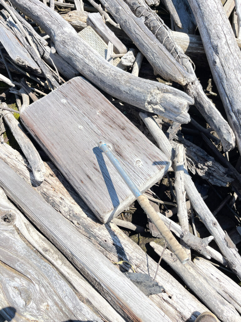 a blue metal object on a pile of wood (MyCoast AI)