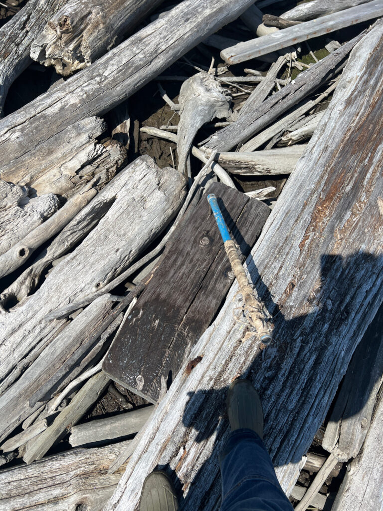 a person standing next to a pile of wood (MyCoast AI)