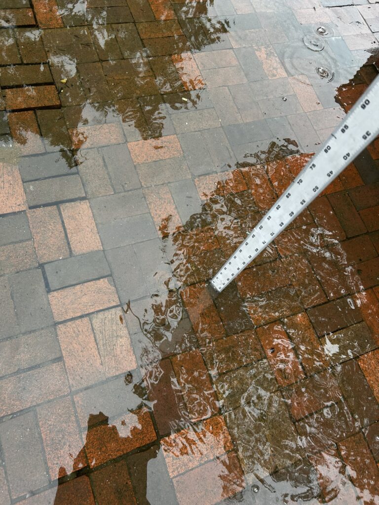 a brick floor with a metal grate (MyCoast AI)