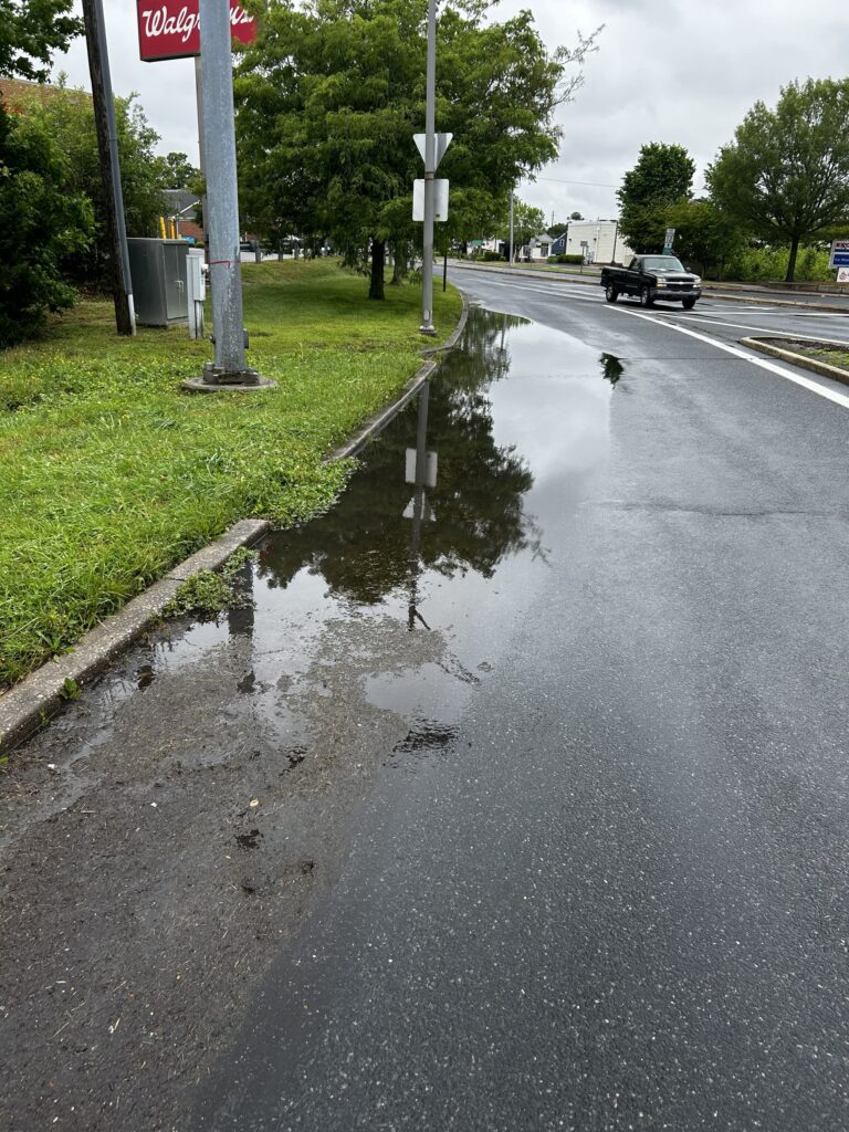 a puddle of water on a road (MyCoast AI)