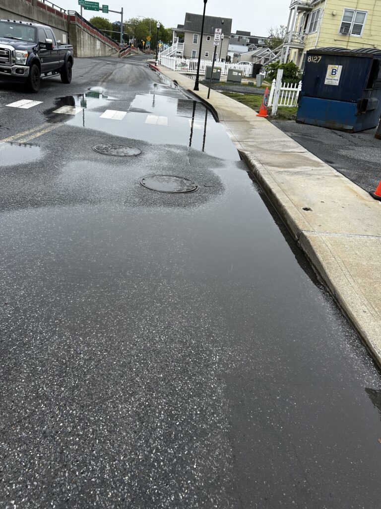 a street with a puddle on the side (MyCoast AI)