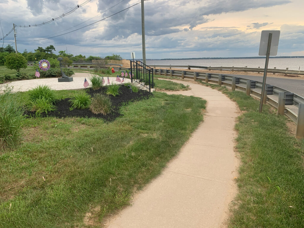 a path with grass and a body of water in the background (MyCoast AI)