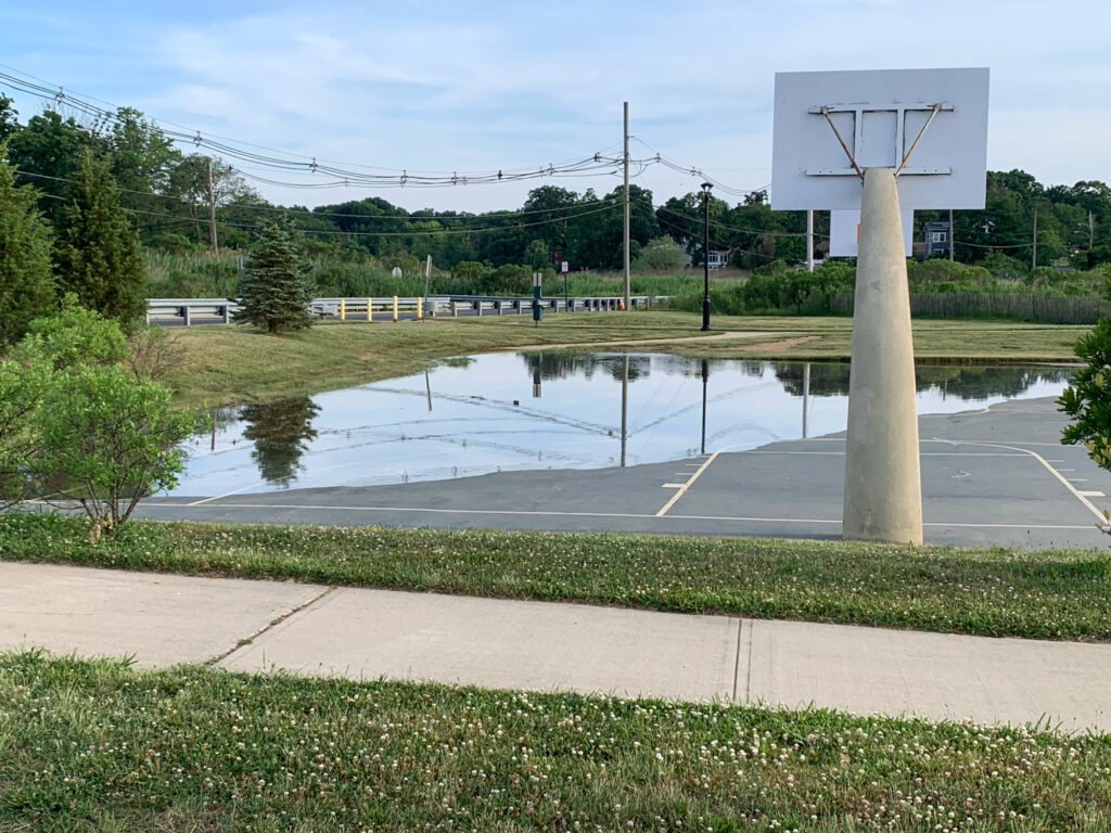a basketball hoop in a flooded area (MyCoast AI)