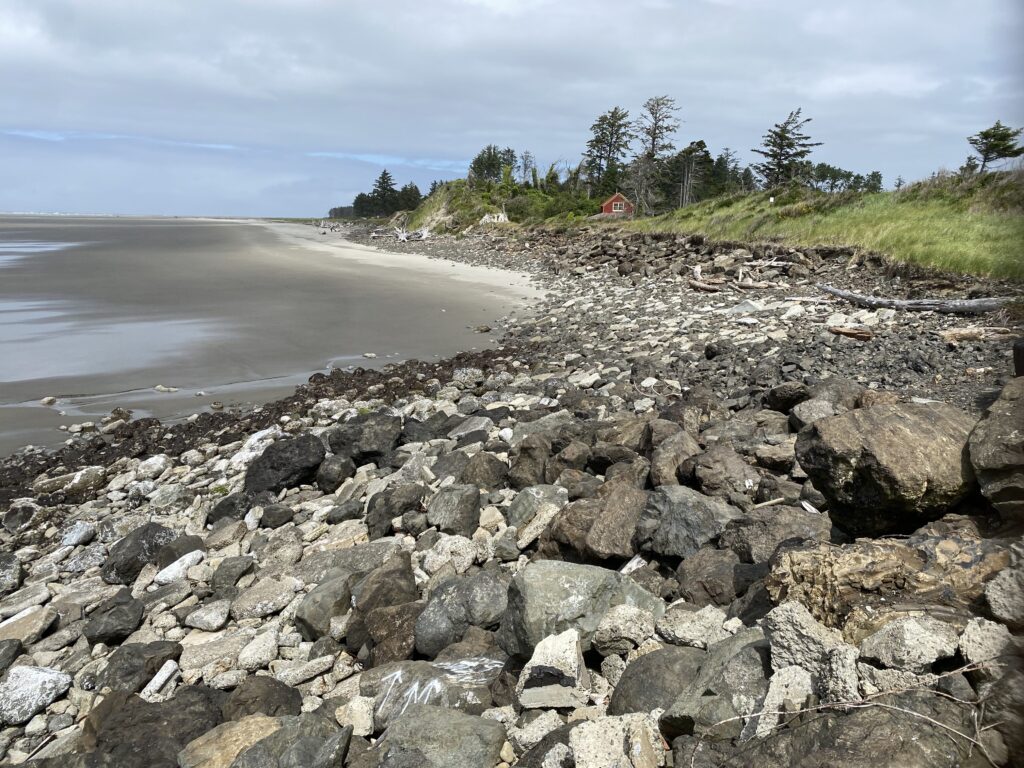a rocky beach with a body of water in the background (MyCoast AI)