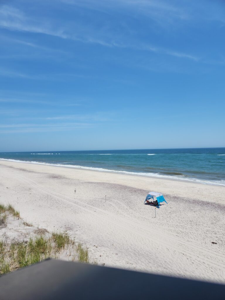 a person holding an umbrella on a beach (MyCoast AI)