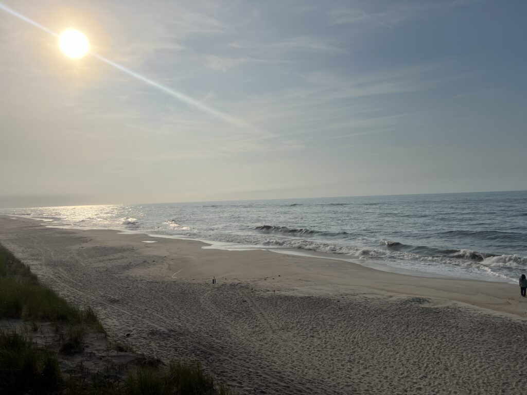 a beach with waves and the sun in the sky (MyCoast AI)