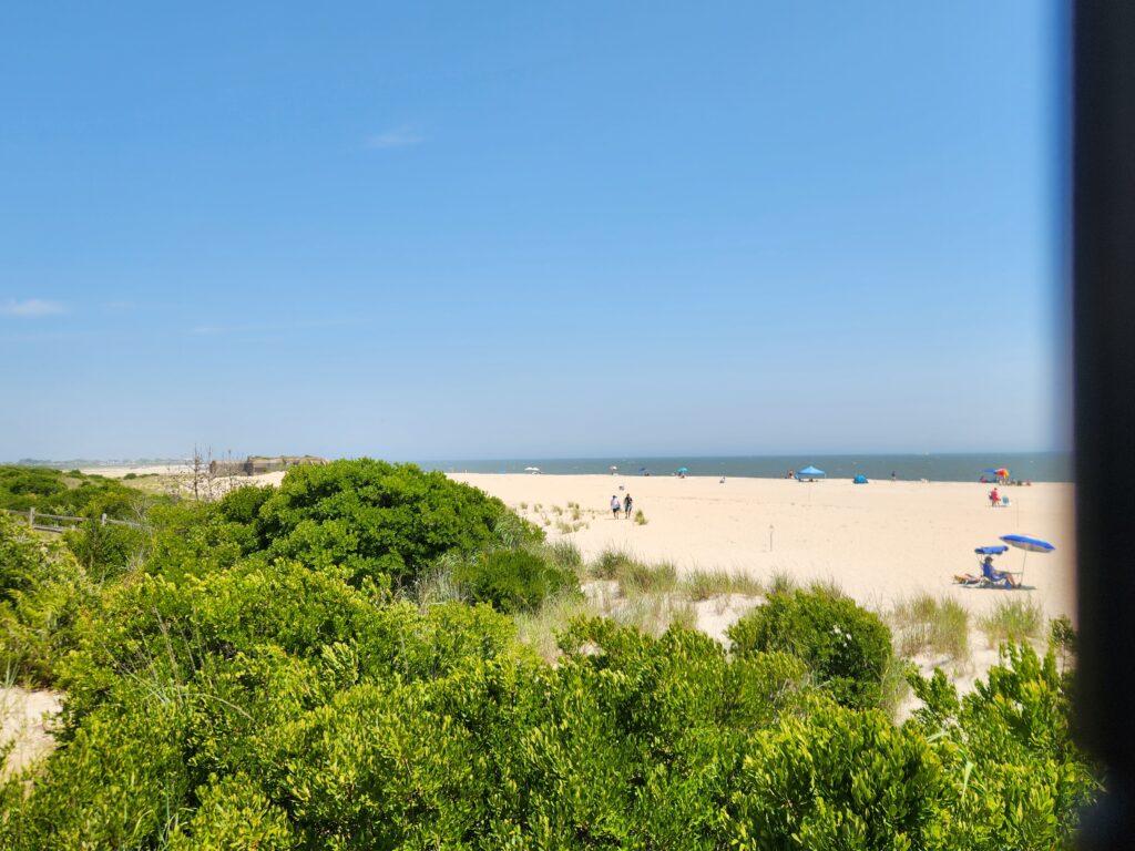 a beach with people and umbrellas (MyCoast AI)