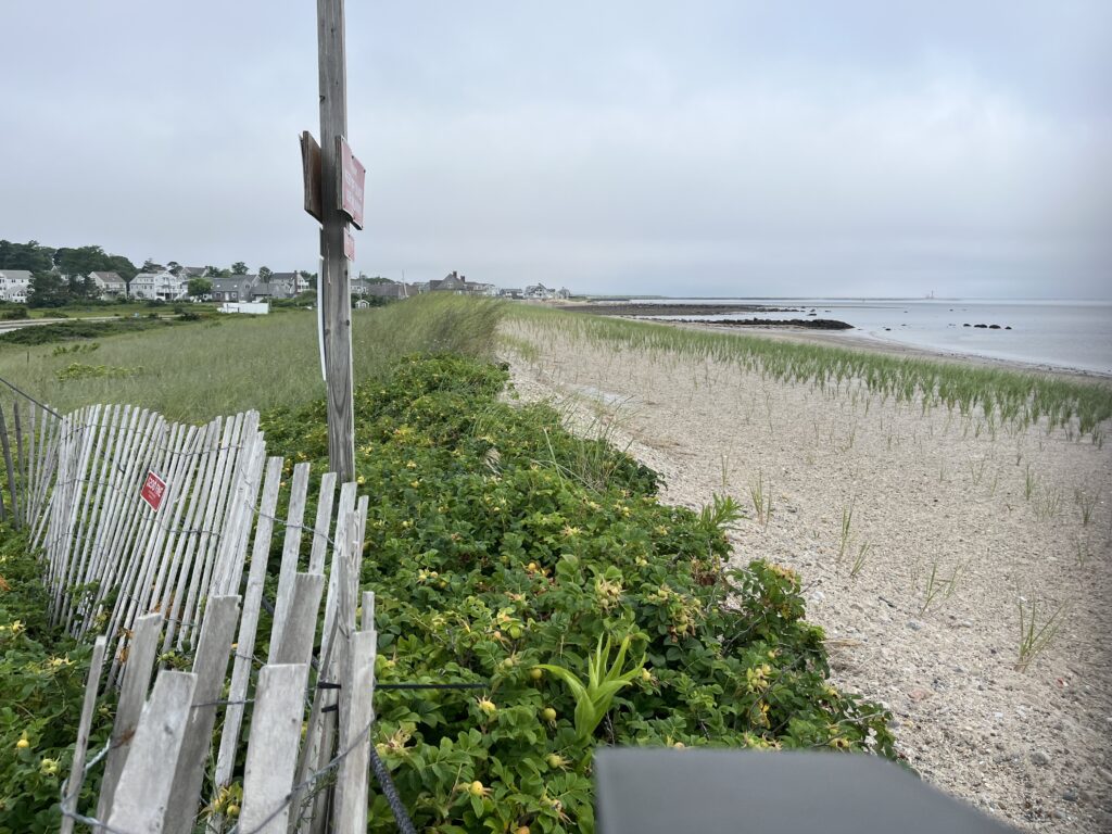 a white fence next to a beach (MyCoast AI)