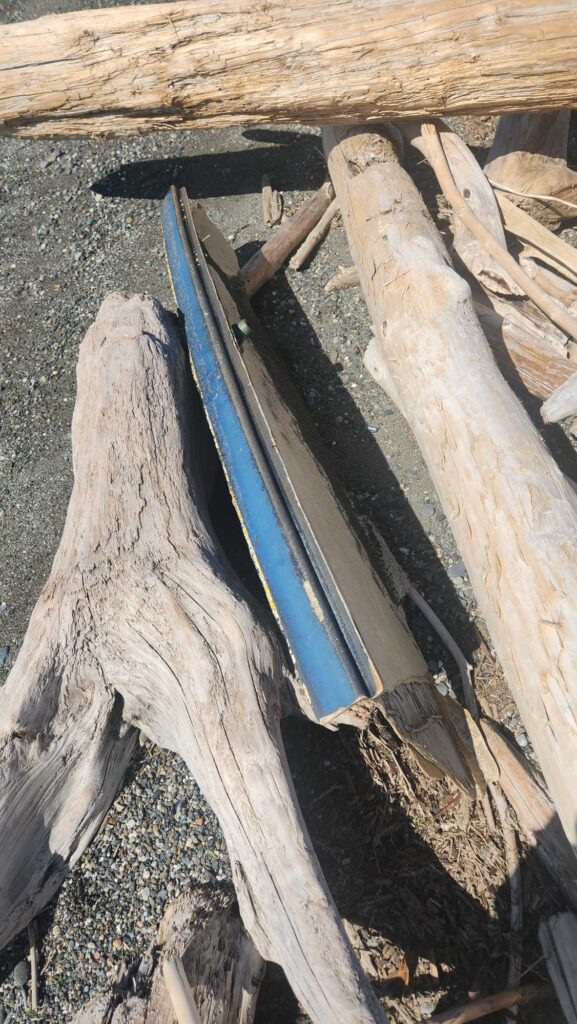 a blue pipe in a pile of wood (MyCoast AI)