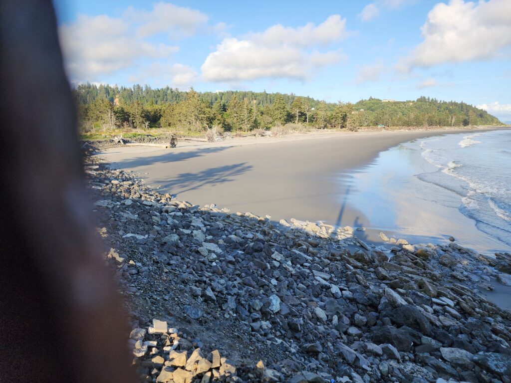 a rocky beach with a body of water in the background (MyCoast AI)