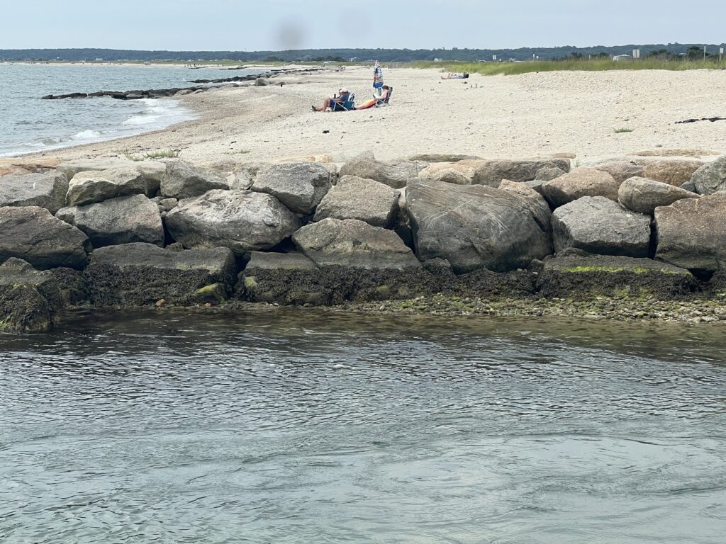 a beach with rocks and people on it (MyCoast AI)