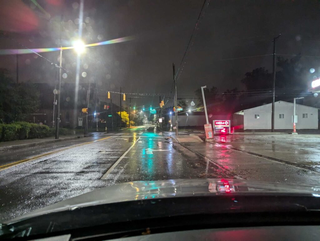 a rainy street at night (MyCoast AI)