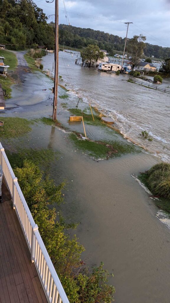 a flooded street with a bridge (MyCoast AI)