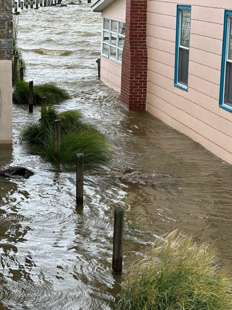 a flooded street with a building (MyCoast AI)