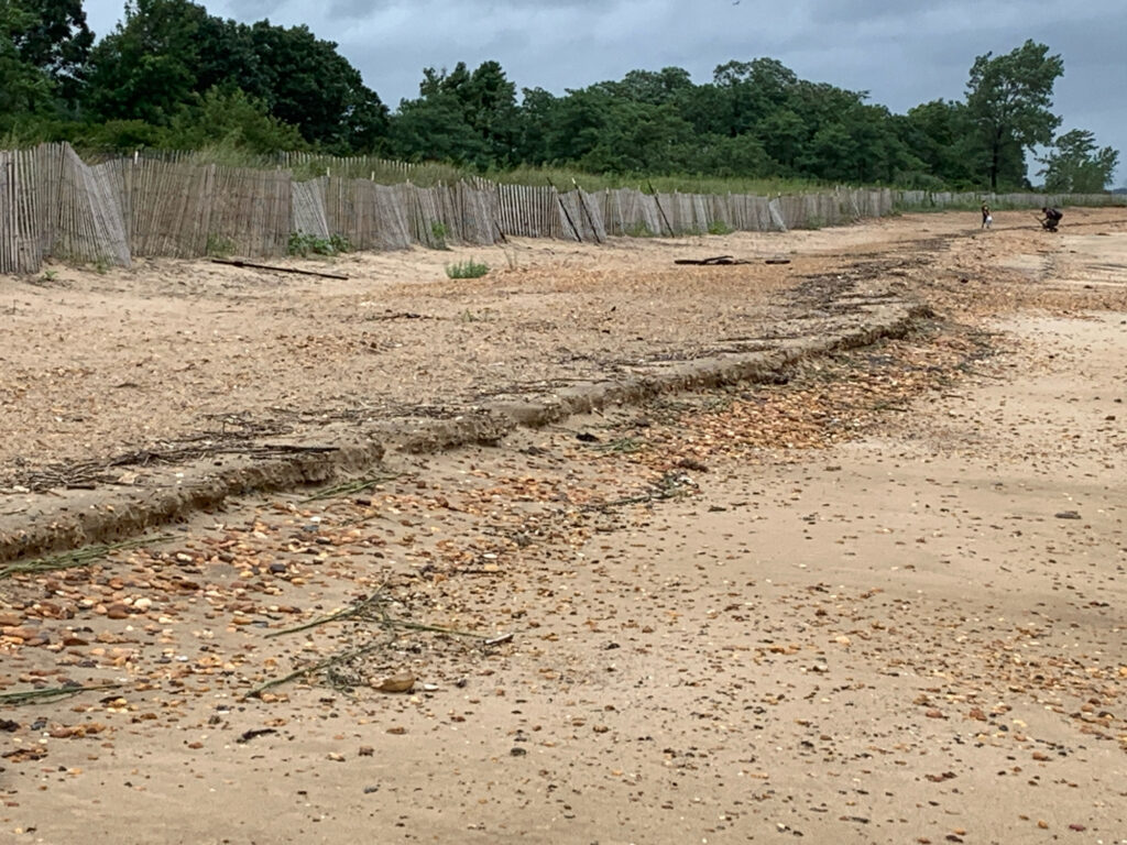 a dirt field with a fence and trees in the background (MyCoast AI)