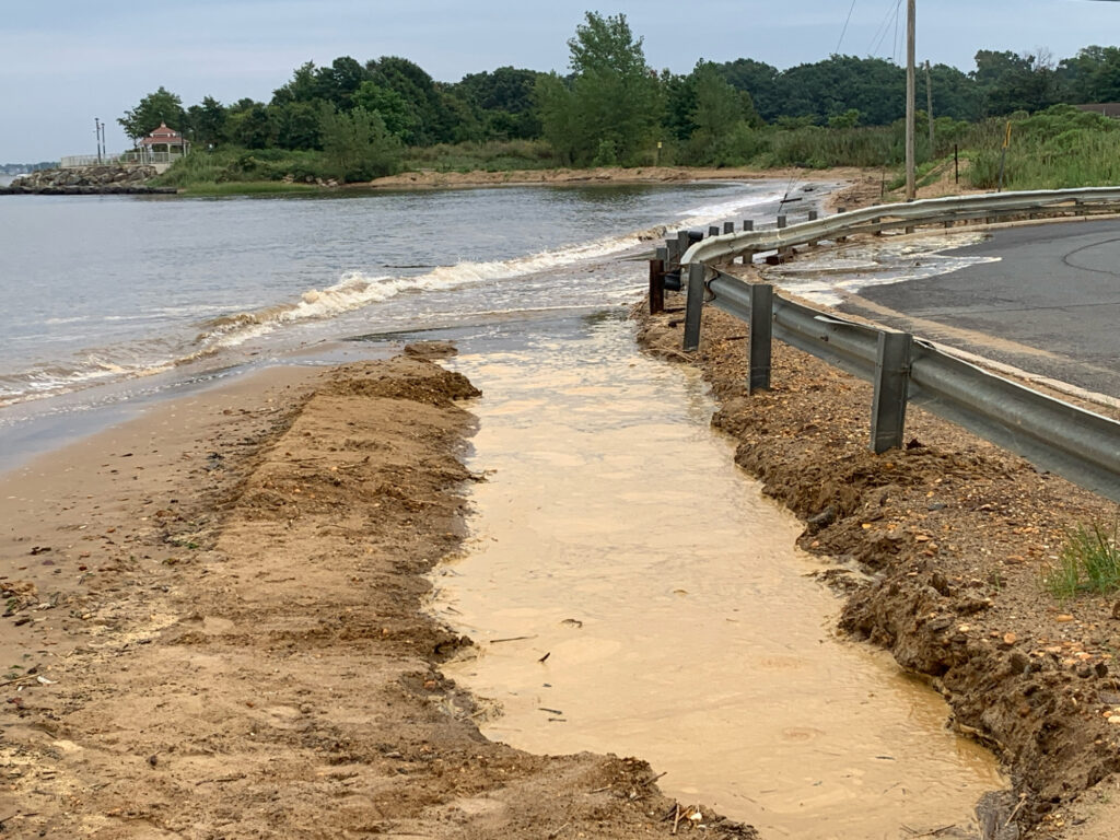 a flooded road with a bridge (MyCoast AI)
