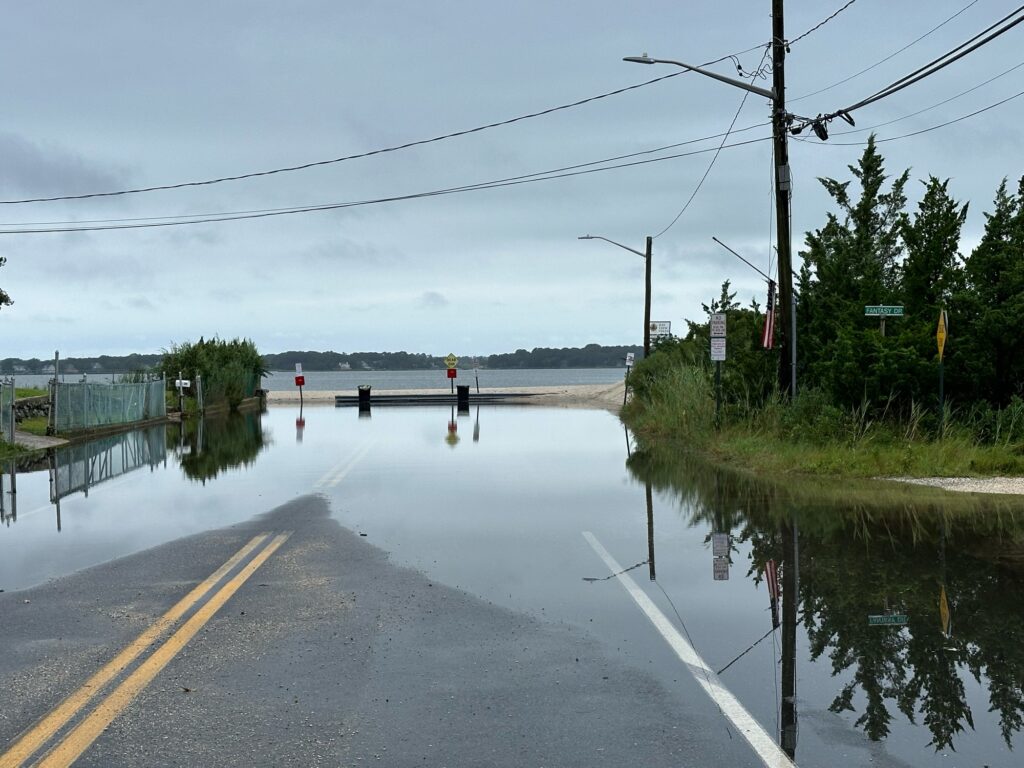 a flooded road with people walking on it (MyCoast AI)