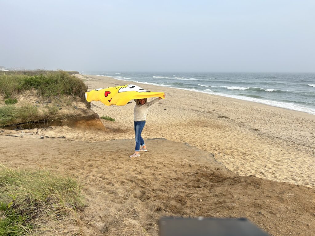 a person holding a surfboard on a beach (MyCoast AI)