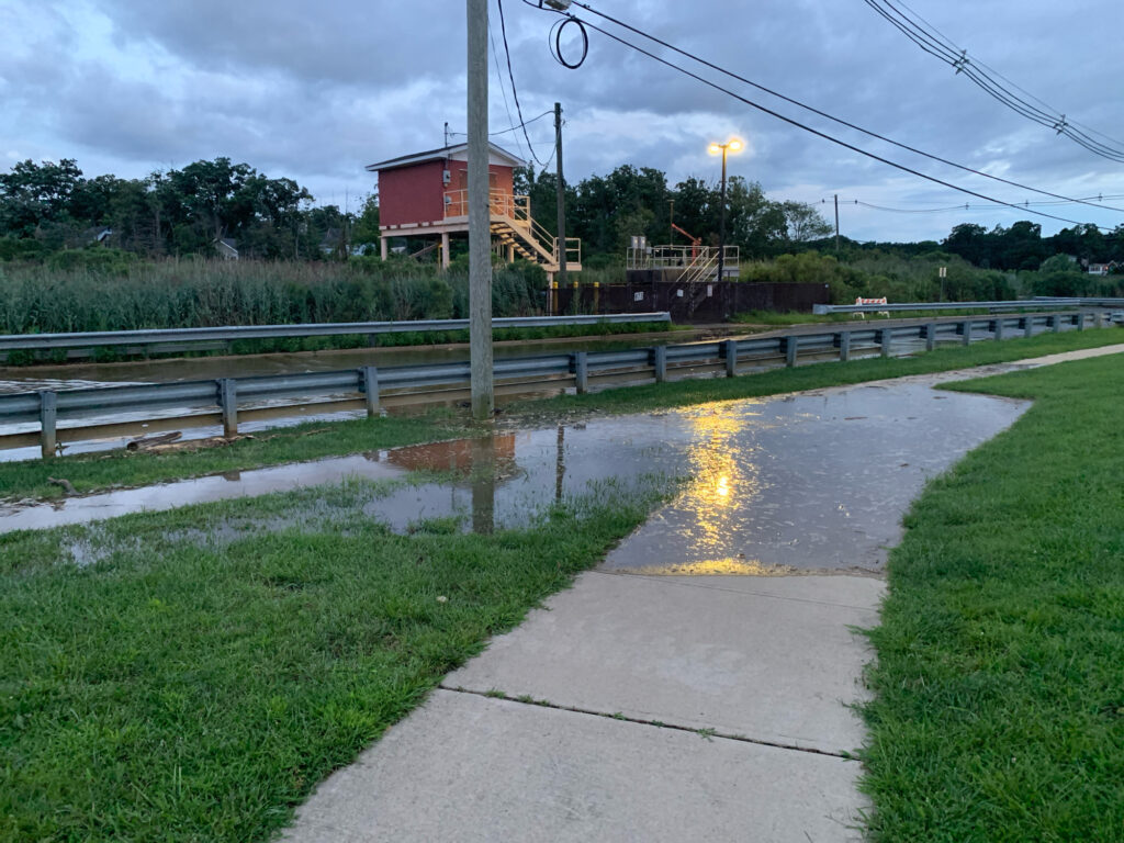 a puddle of water on a sidewalk (MyCoast AI)