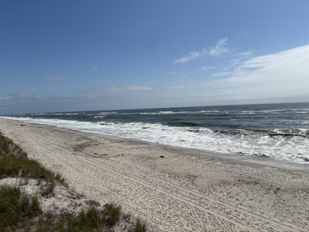 a sandy beach with waves crashing on it (MyCoast AI)