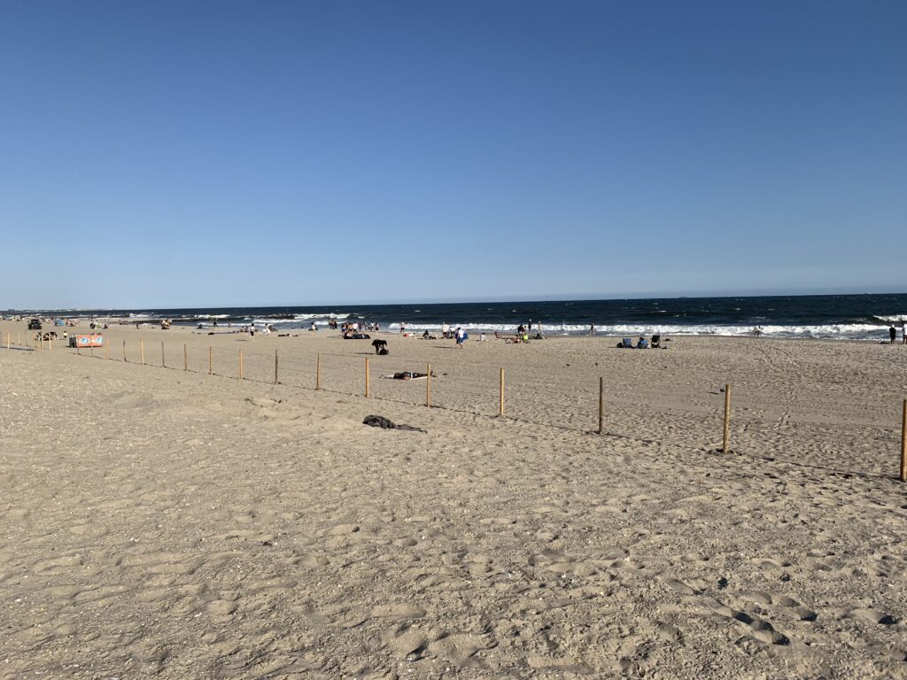 a sandy beach with a fence (MyCoast AI)
