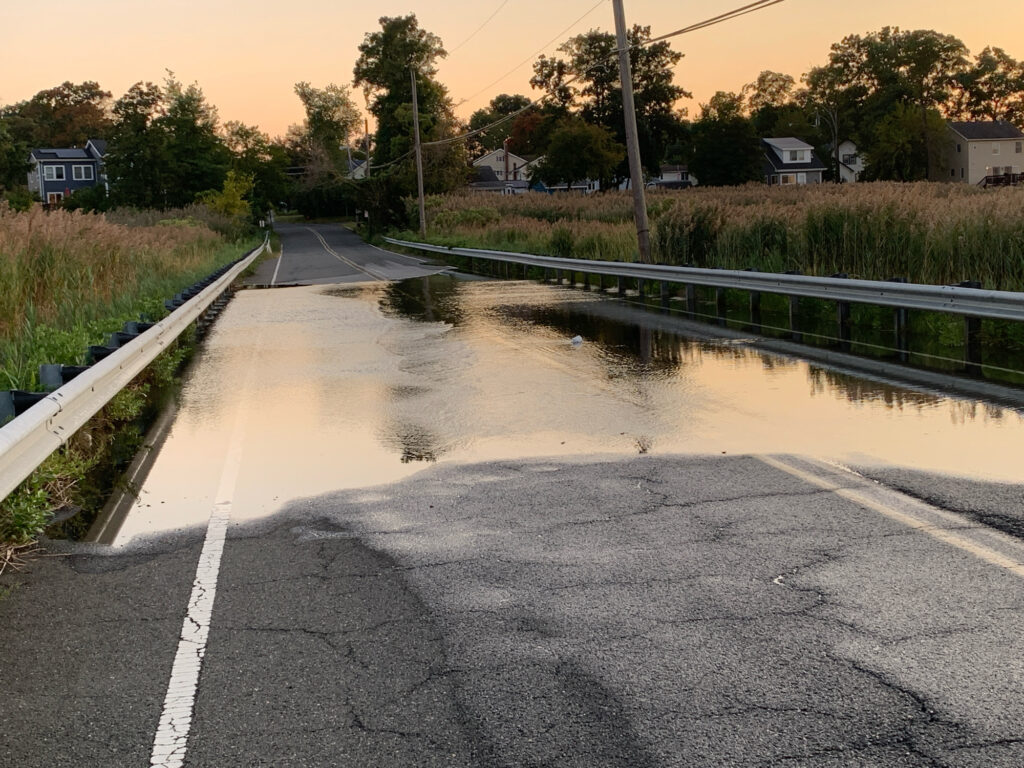 a flooded road with a bridge (MyCoast AI)