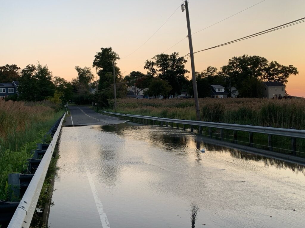 a flooded road with a bridge (MyCoast AI)