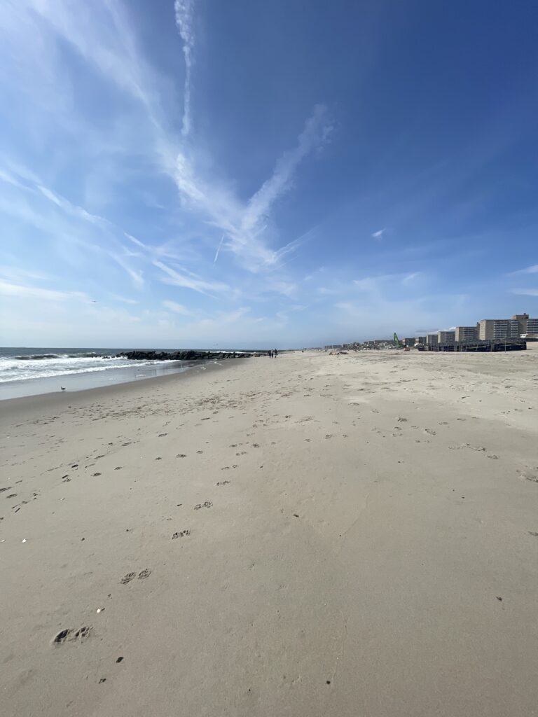 a sandy beach with buildings in the background (MyCoast AI)
