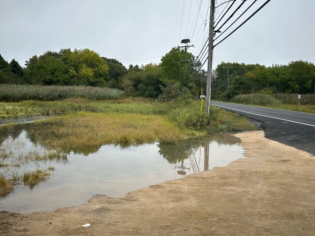 a flooded road with a power line (MyCoast AI)