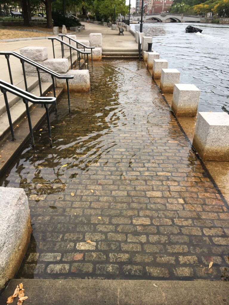 benches on a brick walkway (MyCoast AI)