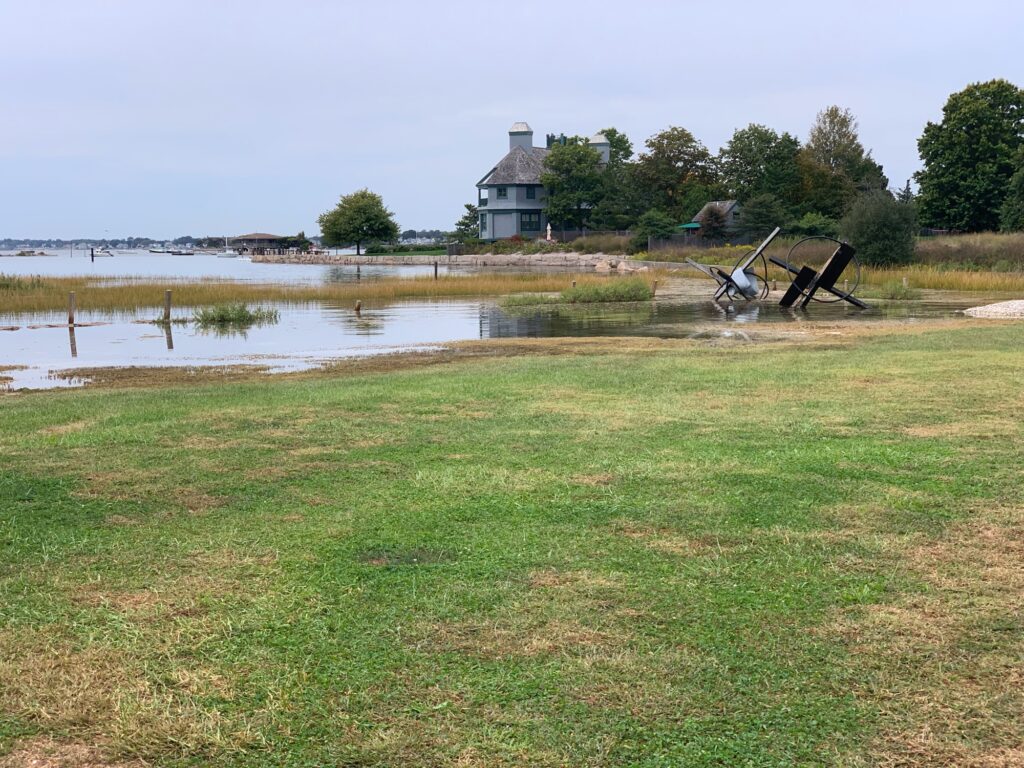 a pond with a house in the background (MyCoast AI)