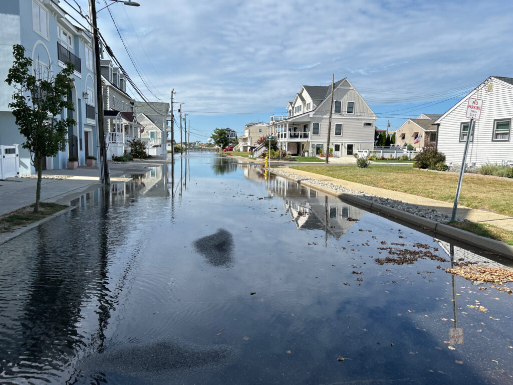 a flooded street with houses (MyCoast AI)