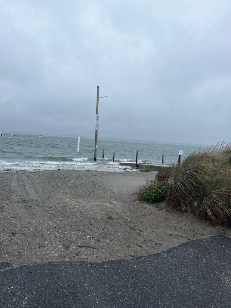a beach with a row of poles (MyCoast AI)