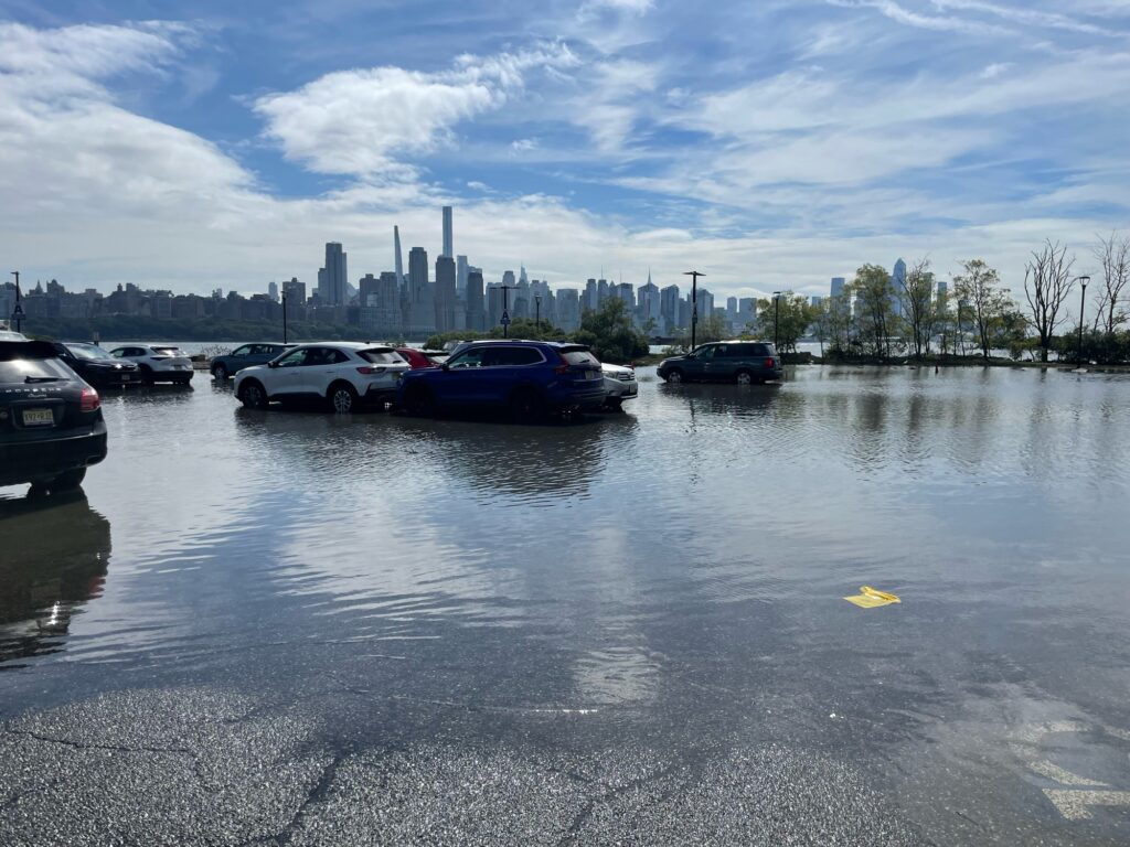 a group of cars parked in a parking lot with a city in the background (MyCoast AI)
