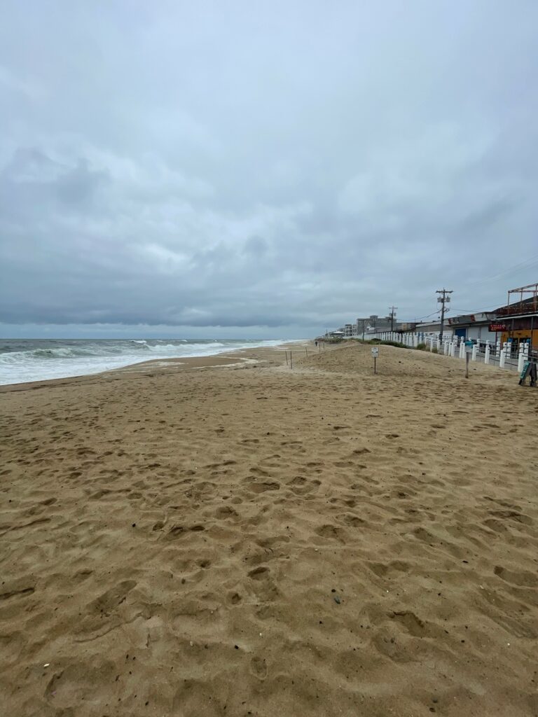 a sandy beach with a pier (MyCoast AI)