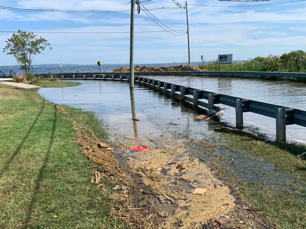 a flooded area with a bridge (MyCoast AI)