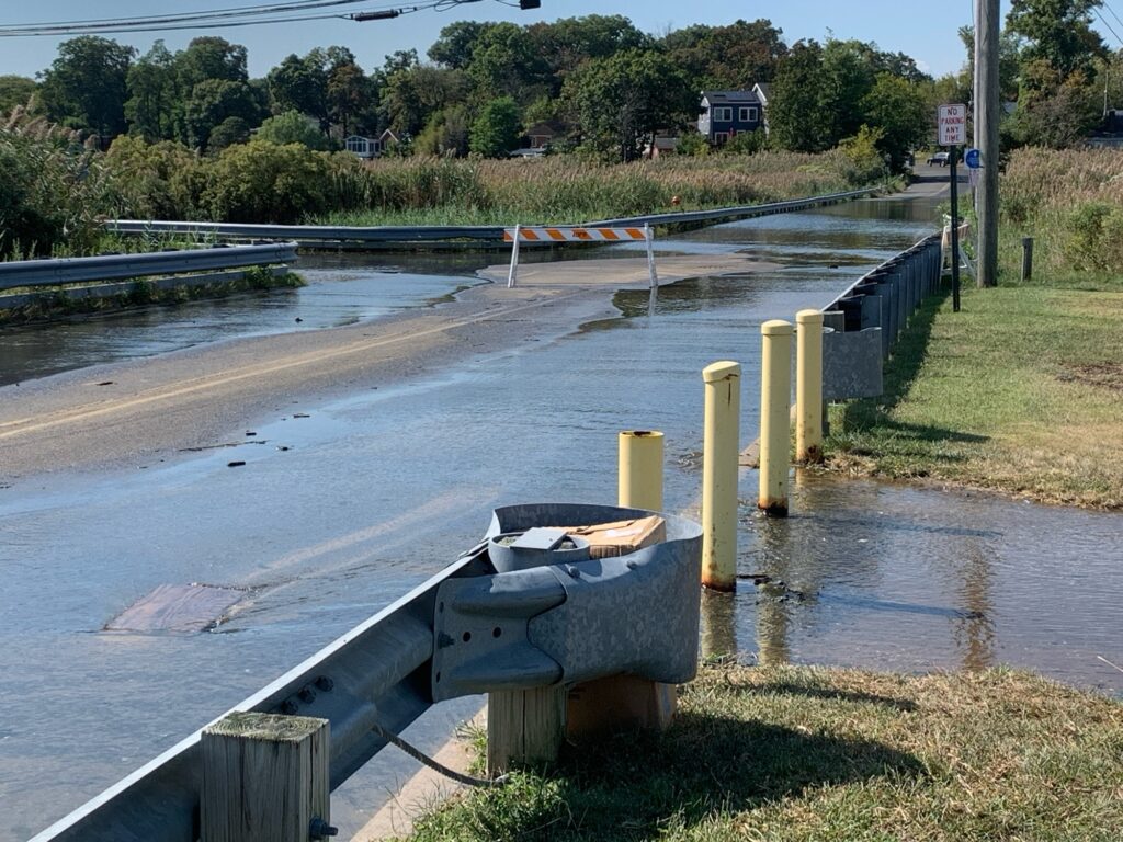 a flooded area with a bench (MyCoast AI)
