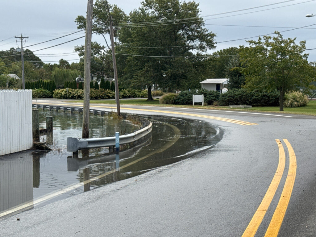 a flooded road with a bridge (MyCoast AI)