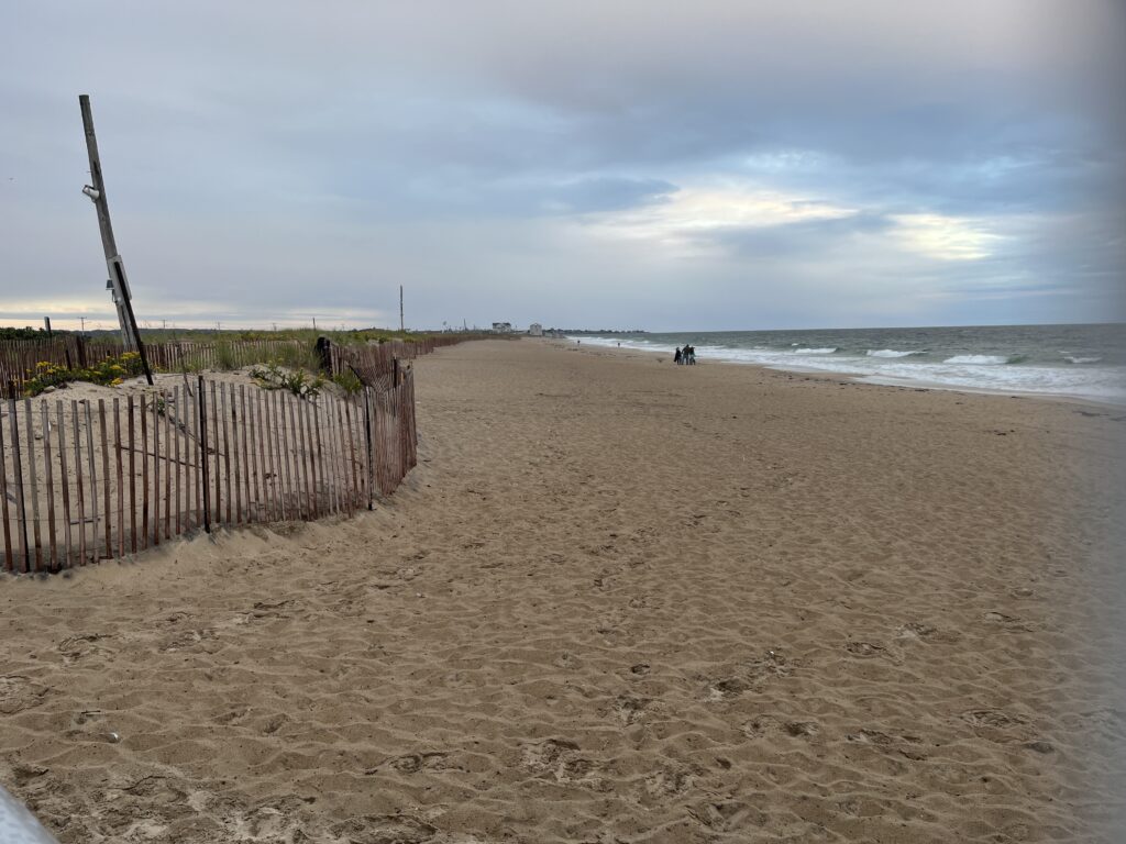 a sandy beach with a fence (MyCoast AI)