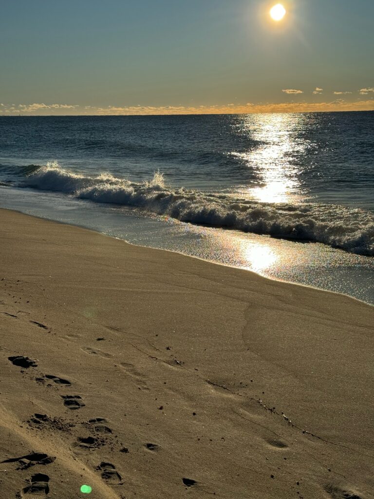 a beach with waves and the sun in the sky (MyCoast AI)