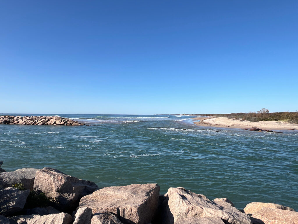 a rocky beach with a body of water in the background (MyCoast AI)