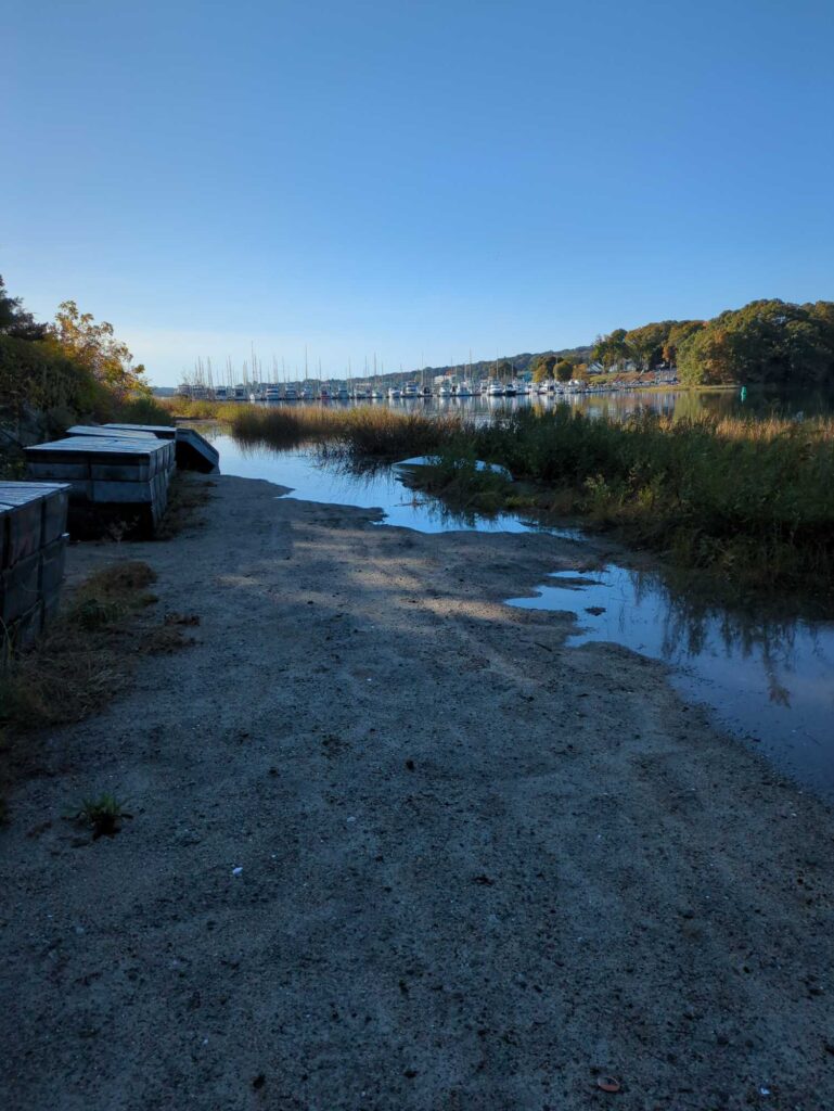 a small pond with a bridge in the background (MyCoast AI)
