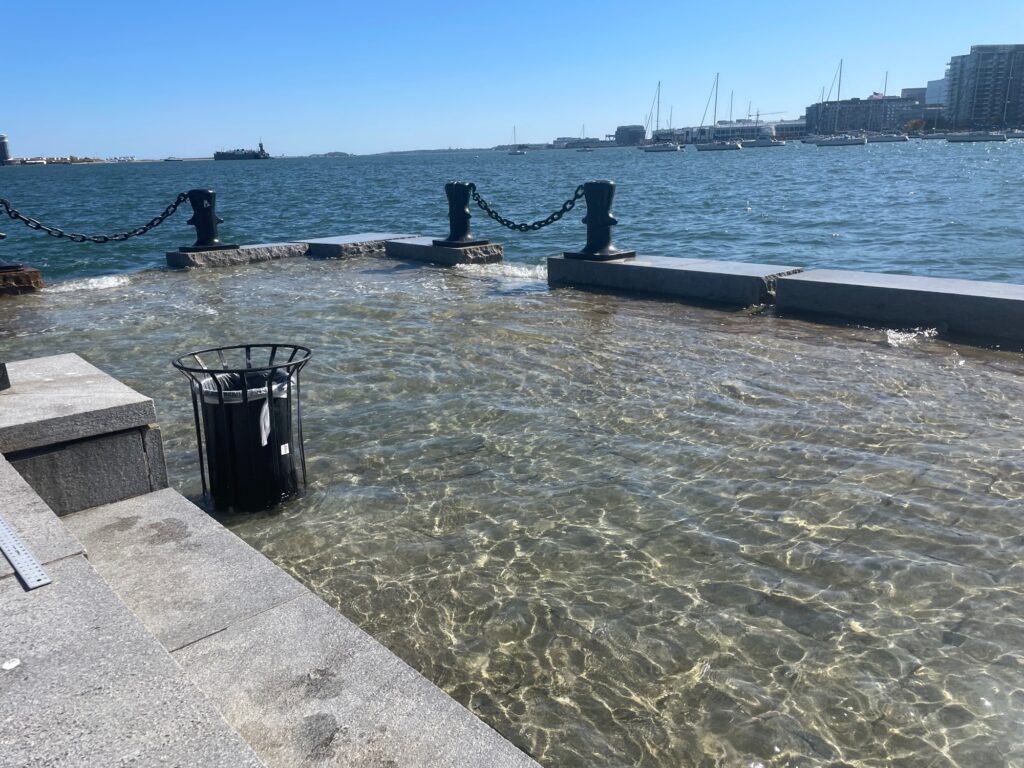 a large body of water with a metal trash can and a metal object (MyCoast AI)