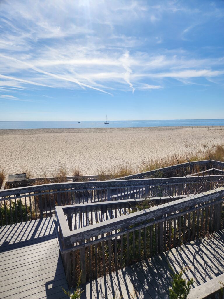 a wooden deck overlooking a beach (MyCoast AI)