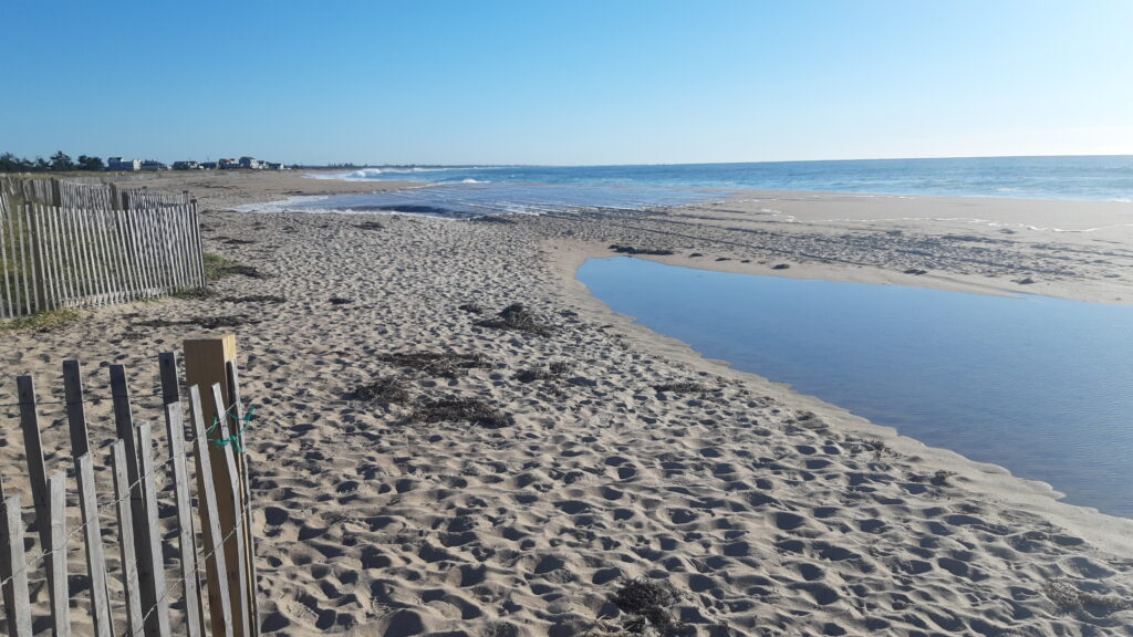 a sandy beach with a fence (MyCoast AI)